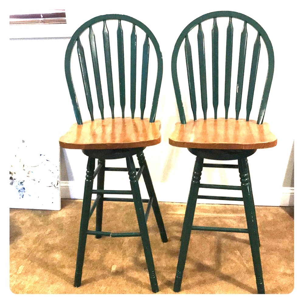 Set of two wooden barstools